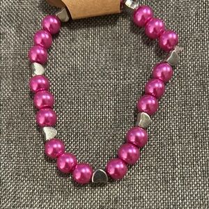 Pink Beaded Bracelet with Silver Accents